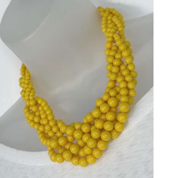 Yellow Multi Strand Beaded Bib Necklace Adjustable Brass Tone Clasp Boho 103-27 - Picture 3 of 10
